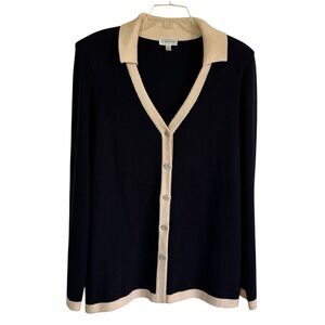 St. John Sport collared V-neck cardigan Black Santana Knit size L
